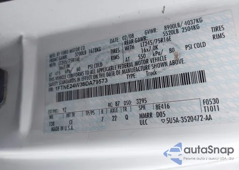 2008 Ford E-250 Commercial/Recreational из США, поврежденный, VIN 1FTNE24W38DA79573